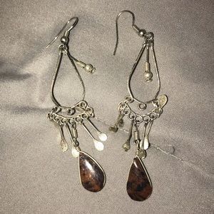 Sterling silver Dangle Earrings with brown stones